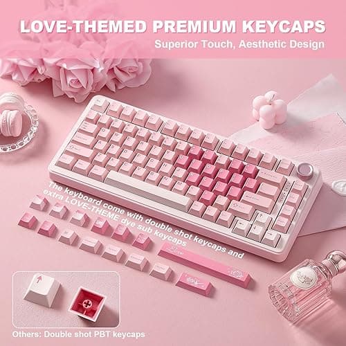 YUNZII B75 PRO Wireless Mechanical Keyboard,75% Gaming Keyboard Gasket Hot Swap Custom Keyboard with Knob,Pre-lubed Switches RGB,Bluetooth/Type-C/2.4G (Pink, Cocoa Cream V2 Switch) thumbnail 8