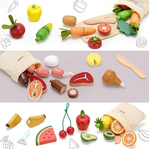 PairPear Wooden Toys Play Food Sets for Kids Kitchen, Kids Toy Food Cutting Meat Set for Toddlers 3+ Years Old, Pretend Food Play Kitchen Accessories for Girls and Boys thumbnail 6
