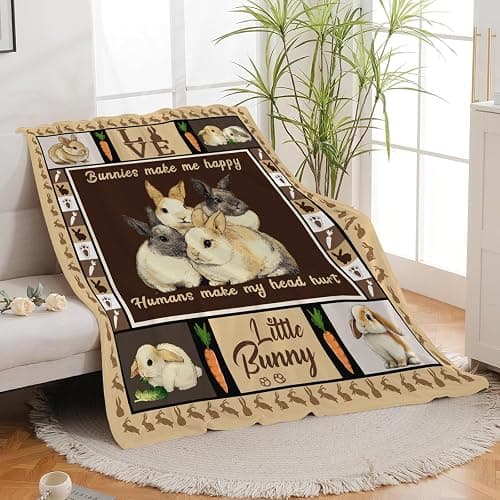 Bunny Throw Blanket Rabbit Bunny Stuff Gifts for Kids Girls Boys Adults Women Men Soft Cozy Warm Plush Fluffy Fuzzy Fleece Blanket 40''X50'' thumbnail 5