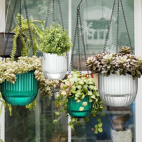Maxcheck 4 Pcs Self Watering Hanging Planters Indoor Gift 6.5'' 4.5'' Hanging Flower Pots Baskets Outdoor Self Watering Plant with 3hooks Drainage Holes for Home thumbnail 6