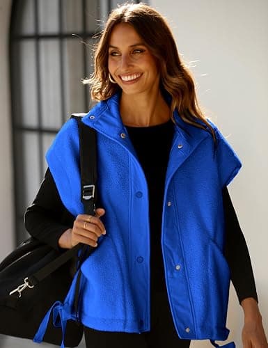 OPCAKM Women's Fuzzy Fleece Vest Oversized Sleeveless Sherpa Jacket Warm Button Down Gilet Outerwear with Pockets thumbnail 4