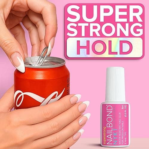 Super Strong Nail Glue for Press On Nails, Nail Tips & Acrylic Nails (8ml) NYK1 NailBond Brush On Glue for Press Ons, Tips & Acrylics - Long Lasting, Maximum Strength, Mess-Free Application thumbnail 5