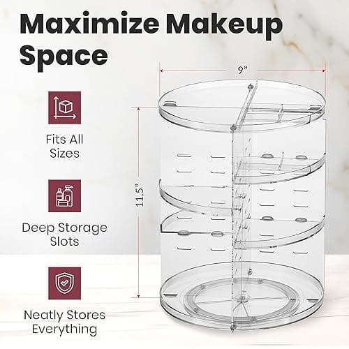 Masirs 360 Rotating Makeup Organizer Countertop - Adjustable Shelf Height - The Perfect Round Spinning Cosmetic Organizer for Bedroom Dresser or Vanity Countertop Storage (Clear) thumbnail 4
