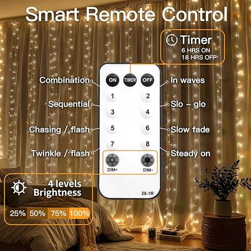 SUDDUS Curtain Lights for Backdrop 300LED 9.8x9.8ft Warm White Bedroom Wedding thumbnail 9