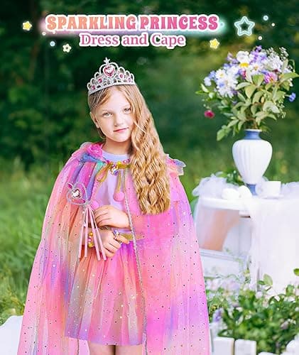 DOLNOW Princess Dress Up for Girls, Light up Princess Cape Princess Dress Costume Crown Wand Gifts for Toddler Girls 3 4 5 6 - Rainbow thumbnail 6