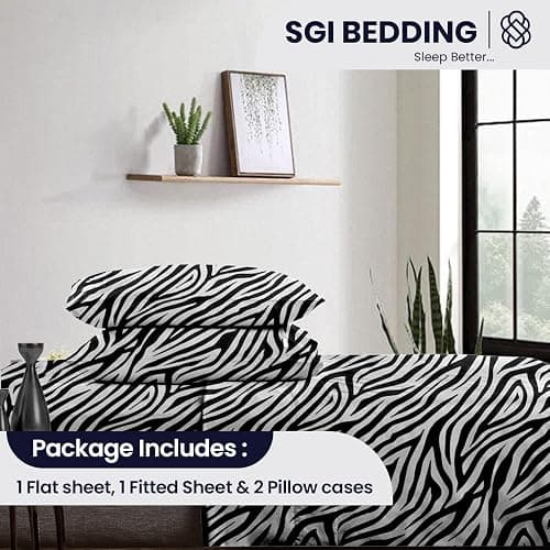 SGI bedding 600 Thread Count 4 Piece 100% Egyptian Cotton Full Size Sheets Set, 15" Deep Pocket Sheet Set, Premium, Breathable, Soft and Hotel-Quality Luxury Sheets - Zebra Print thumbnail 2