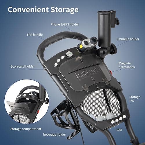 Caddytek Explorer V8 Golf Push Cart - SuperLite 4 Wheel Aluminum Foldable Cart with Adjustable Front Wheel Width, Foot Brake, Cooler Basket, Umbrella Holder, Drink Holder, Scorecard Console thumbnail 4