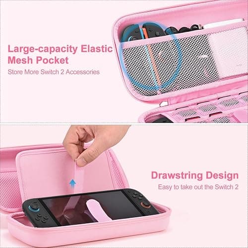 innoAura Switch 2 Carrying Case for NS Switch 2 (2025), with 9 Game Card Slots, Protective Travel Storage Case, Cute Pendant and Sticker, Pink thumbnail 4