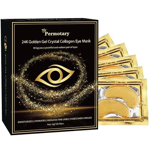 Permotary 30 Pairs Crystal Collagen Under Eye Mask, Gold Gel Collagen Eye Pad For Moisturizing, Reducing Dark Circles & Puffy Eyes (30 Pairs Gold) - Image 1