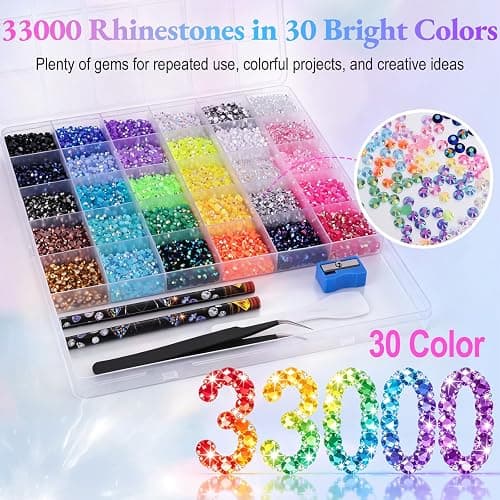33000 Pcs 30 Colors Jelly Rhinestones for Bedazzling, 3mm Flatback Resin Rhinestones Kit, All-in-One Bedazzler Kit with 4 Pcs B7000 Jewelry Glue & Tools for DIY Crafts, Clothing, Nail Art, Gifts thumbnail 3