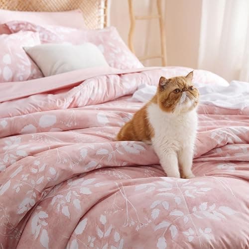 Bedsure Queen Comforter Set - 7 Pieces Floral Pink Soft Bedding Sets, Queen Bed in a Bag with Botanical Flowers Comforter, Sheets, Pillowcases & Shams - 09 - Pink - Floral - Queen thumbnail 4