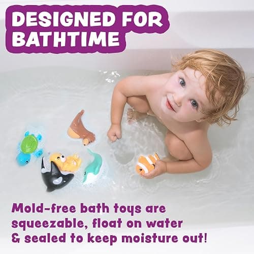 Tub Works® Marine™ Mold Free Bath Toys, 6 Pack | Sealed, No Hole Bath Toys Design Keeps Moisture Out | Soft, Squeezable & Float on Water | Easy-Grip Baby & Toddler Bath Toy Set | Great Baby Pool Toys thumbnail 2