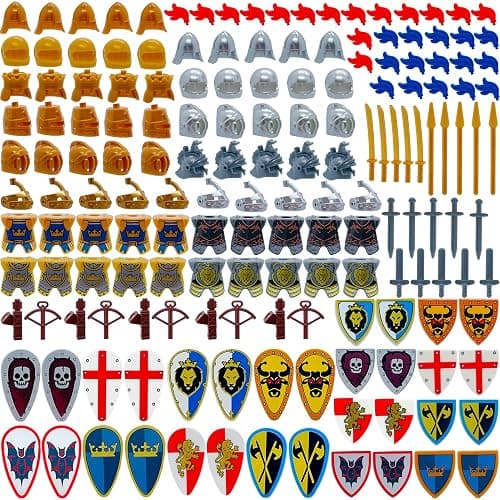 Miutrue Medieval Knight Weapons Pack Accessories Set Building Block Toy Armor Helmet Shield Bow Arrow Designed for Mini Figures Gift for Kids Boys Grils Building Kits Toys - Image 1