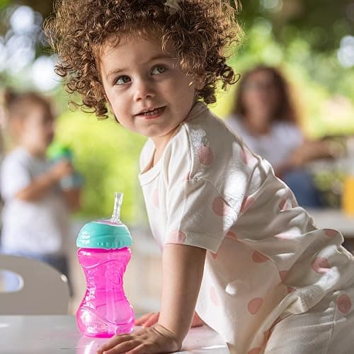 Nuby 3 Piece No-Spill Easy Grip Cup with Flex Straw, Clik It Lock Feature, Girl, 10 Ounce thumbnail 8