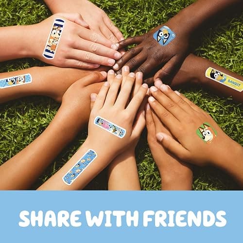 Bluey Kids Bandages, 3 Assorted Sizes 100 CT | Wear Like Stickers, Flexible Adhesive Bandages for Minor Cuts, Scrapes, and Burns. Great Gift idea and Stocking Stuffer thumbnail 2
