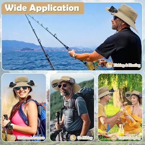 Berlune Sun Hat with 2 Solar Fan Wide Brim Fishing Bucket Hat USB & Solar for Men Women UPF 50+ Cooling for Fishing Beach thumbnail 6
