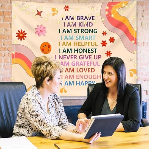 KJHL Rainbow Motivational Tapestry Wall Hanging Quote Positive Affirmations Saying Inspirational Classroom Tapestries Aesthetic Boho Kids Room Decor for Bedroom Living Room Dorm (59" x 79") thumbnail 5