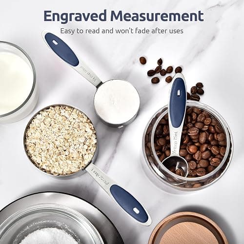 U-Taste Measuring Cups and Spoons: Food Grade 18/8 Stainless Steel Metal Measure Cups and Spoons Set of 10, Upgraded Thickness Handle (Midnight Blue) thumbnail 7