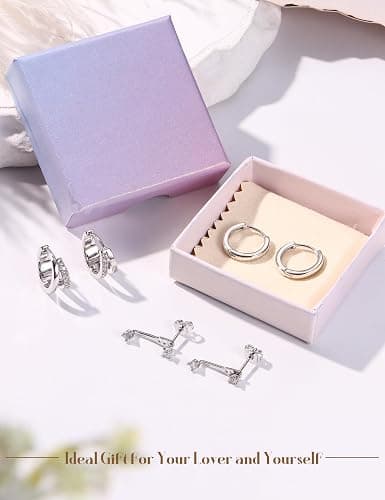 Finrezio 3 Paar Ohrringe Silber 925 für Damen Creolen Silber Gold Ohrstecker Silber 925 Hypoallergen Ohrringe Klein Creolen Huggie Piercing Ohr Gold Silber Ohrringe Schmuck Gold thumbnail 5