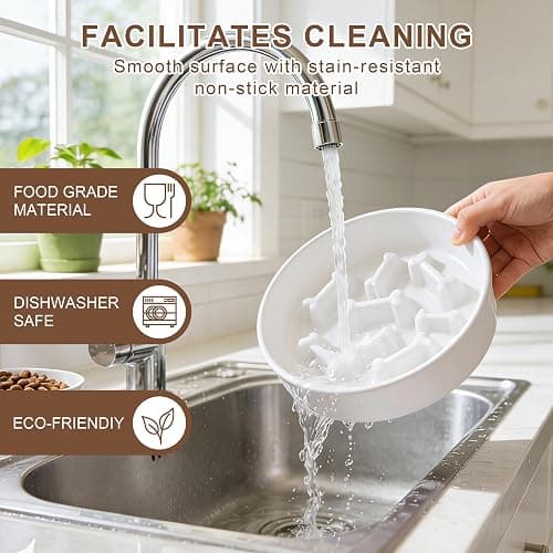Fancy Lemon Ceramic Slow Feeder Dog Bowls, Ceramic Slow Feeder Maze Dog Food Bowl, Slow Eating Dog Bowl and Slow Feeder Dog Bowl Anti-Choking for Daily Pet Feeding （White Bone） thumbnail 5