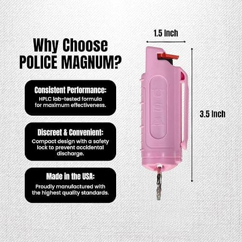 Police Magnum Keychain Pepper Spray Self Defense Belt Clip Holder - 1 Pack Tactical Maximum Strength OC with Dye - Small Case Safety Key Chain for Women & Men - Made in The USA thumbnail 5