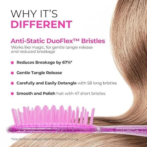 FHI Heat UNbrush Detangling Brush for Pain-Free Brushing on All Wet or Dry Hair Types — Durable DuoFlex Anti-Static Bristles, Lightweight Handle, Vented Hair Brush, Rose Quartz Pink thumbnail 3