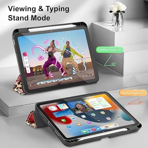 May Chen for iPad (A16) 11th Generation Case 11 Inch 2025, iPad 10th Gen Case 2022 10.9 inch, Trifold Stand with Auto Wake/Sleep Soft TPU Protective Stand Back Cover, Cherry & Cheetah thumbnail 8