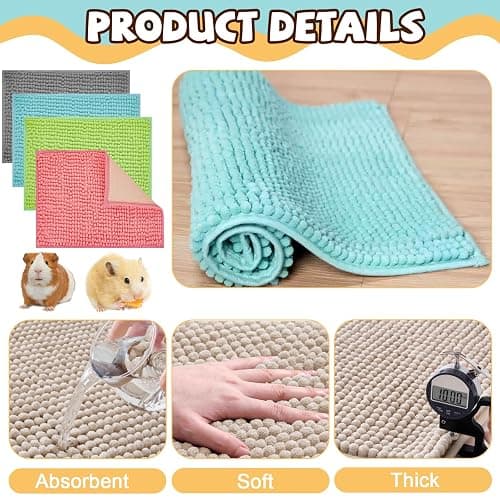 Agolctry 8 Pcs Guinea Pig Liner Washable Rabbit Cage Liner 16x12 Inch Guinea Pig Fleece Mats Reusable Bedding Pee Pads for Small Animals, Bunny (Gray, Green, Pink, Blue) thumbnail 2
