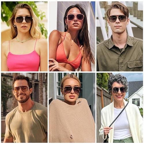 SOJOS Aviator Sunglasses for Women & Men, Square, Polarized Lens, SJ2229 | Designer, Trendy, Double Bridge Pilot Sun Glasses, UV400, 90s Retro Shades thumbnail 2