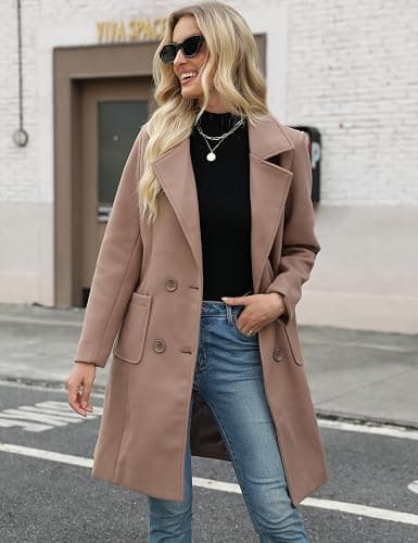 Bankeng Women Winter Wool Blend Camel Mid-Long Coat Notch Double-Breasted Lapel Jacket Outwear thumbnail 5