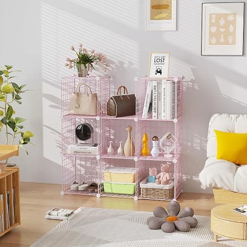 C&AHOME Wire Cube Storage, 9 - Cube Organizer Metal C Grids, Modular Shelves Units, Closet Organizer, Ideal for Home, Office, Living Room, 36.6”L x 12.4”W x 48.4”H, Pink UWCS3009P thumbnail 6