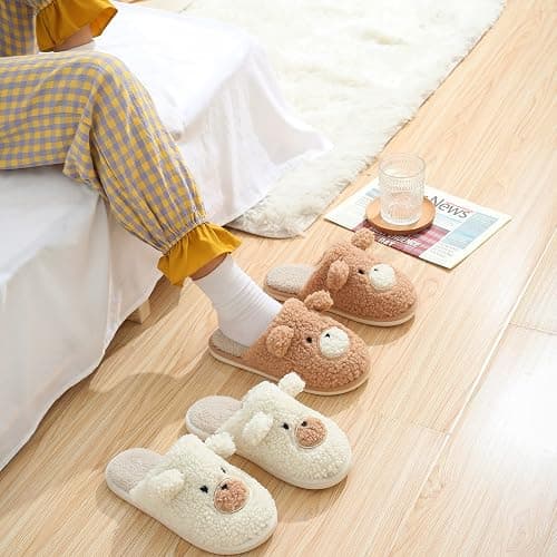 Jbciuds Bear Slippers for Women - Cute Fluffy Memory Foam House Shoes - Warm Plush Anti-Slip Animal Slippers for Indoor & Outdoor thumbnail 4