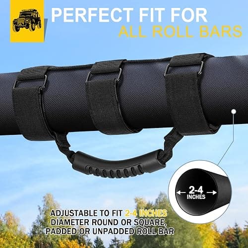 moveland 2 Pack Grab Handle Set Compatible with Jeep Wrangler TJ YJ JK, Easy-to-Fit 3 Straps Design for 1955-2023 Models (Black) thumbnail 5