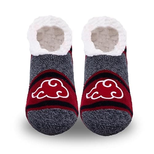 Ripple Junction Naruto Shippuden Women’s Slipper Sherpa Socks Akatsuki Clouds Non-Slip Grip Bottoms Anime Officially Licensed thumbnail 3