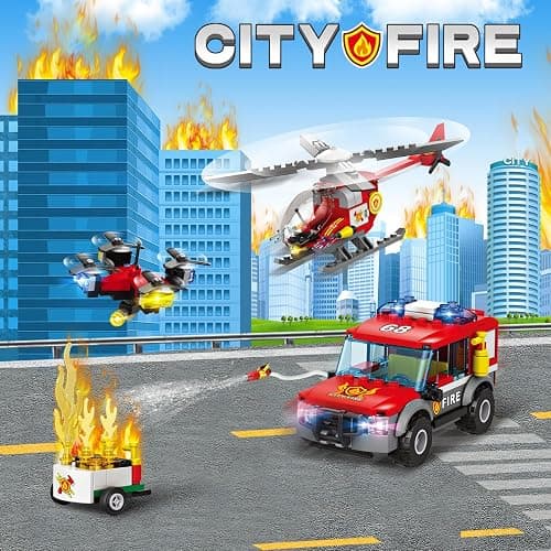 City Fire Station Building Blocks Set with Fire Truck , Fire Rescue Helicopter,Drone & Fire Engine Toys,Fire Command Center Playset, Firefighters Roleplay Toy Gifts for Kids Boys Girls Ages 6+(744PCS) thumbnail 4