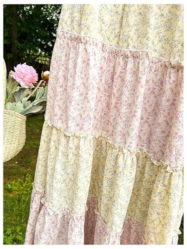 MakeMeChic Women's Floral Plaid Maxi Skirts Ruffle Layer Flowy Long Skirts | A Line, Casual Floral Maxi Skirt thumbnail 3