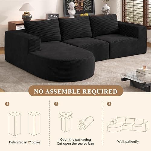 L-Shaped Boneless Couch,104" Couches for Living Room with Curved Chaise,Modular Sectional Sofa with Deep Seat,Modern Cozy Cloud Compression Sofas,No Assembly Required(Black) 1PCS thumbnail 7