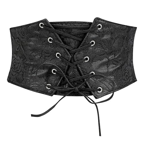TRIWORKS Women Waist Belt Corset Lace Up Tied Waspie Elastic Wide Belt for Dresses Halloween Pirate Corset - Image 1