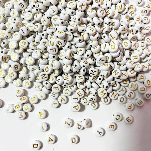 YMSDZHL Alphabet Beads A-Z 1300Pcs Letter Beads, Acrylic 4x7mm Round Letter Beads Kits,Black Digit and Colorful Smile Beads for Bracelets Necklaces DIY Jewelry Making (Golden) thumbnail 3