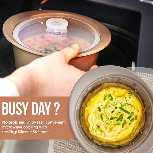FIRGI 40oz Platinum Silicone Microwave Steamer Pot with Handle & Lid - Korean 100% Food-Grade Steamer Bowl, Heat-Resistant Cooker with Steam Holes, Easy Clean, Dishwasher Safe, Yellow thumbnail 3