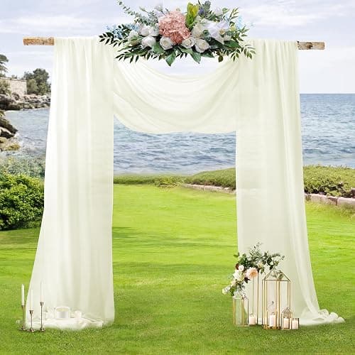 SiinvdaBZX 2 Panels Wedding Arch Draping Fabric 30" x 20Ft Ivory Sheer Chiffon Fabric Outdoor Extra Long Decorative Drapery Fabric for Party Ceremony Ceiling Curtain Backdrop thumbnail 6