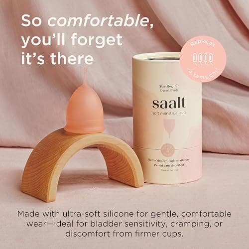Saalt Soft Menstrual Cup – Reusable Period Cup – Made for Comfortable, Leak-Free Protection Up to 12 Hours – BPA & Latex Free – Includes Cup & Carry Bag (Regular, Desert Blush) thumbnail 2
