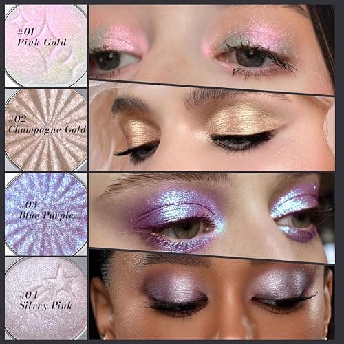 Noerrors Duochrome Shimmer Eyeshadow Quad Palette for Sparkly Fairy Makeup | Holographic Half Magic +3D Metallic Finish for Eyeshadow or Highlighter, Subtle Shimmer, Easy to Color, Daily or Rave Looks thumbnail 3