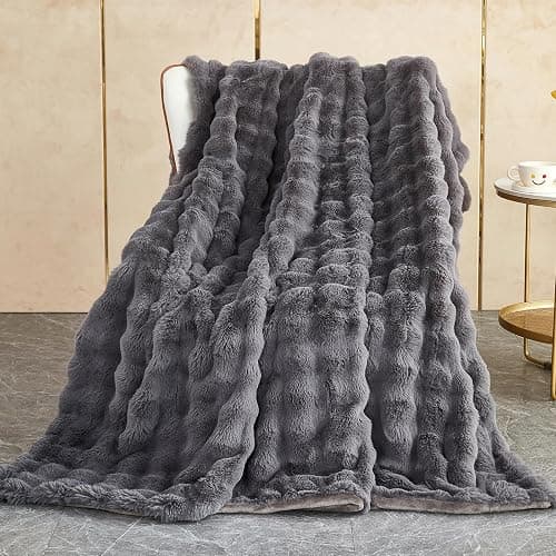 Kuscheldecke Kaninchen Plüsch Decke Super Soft Wohndecke Dick 1000 G/M² Flanell Decke Couchdecke Warme Überwurfdecke Sofadecke Vielseitig Blanket Für Bett Sofa Schlafzimmer Büro Dunkelgrau 130 x 160cm - Image 1