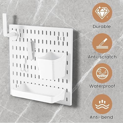 CROWNSHOP Pegboard Combination Set 28×28cm (4 Panels) with 20 Accessories Free CombinationDual Installation Options Wall Organizer for Home Storage & Decoration thumbnail 7