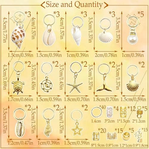 VENOFEN 149Pcs Shell Hair Jewelry Gold Loc Cuffs Rings Natural Conch Starfish Braids Clips Pearl Dreadlock Charm Hair Tube Beads Accessories for Women and Girls thumbnail 5