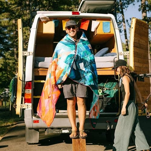 Rumpl Original Puffy Blanket - Warm, Water-Resistant Camping Blanket with 100% Recycled Synthetic Insulation, 52"x75", Original Puffy V2, Rocky Mountain Sunset Fade thumbnail 9