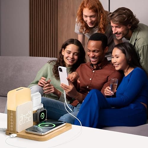 Alarm Clock Charging Station for Bedrooms, 7 in 1 Wireless Charging Station, Magnetic Charger with Night Light Bedside Clock for iPhone 17 16 15 14 13 12 Pro Max, Apple Watch, AirPods thumbnail 6