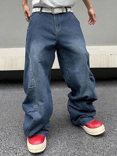 DFGIGT Men's Irregular Sutures Y2k Hip Hop Baggy Jeans Wide Leg Denim Pants Casual Loose Fit Trousers Streetwear thumbnail 2