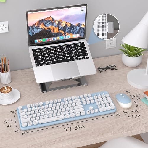 UBOTIE Colorful Computer Wireless Keyboard Mouse Combos, Typewriter Flexible Keys Office Full-Sized Keyboard, 2.4GHz Dropout-Free Connection and Optical Mouse (Blue-White) thumbnail 6
